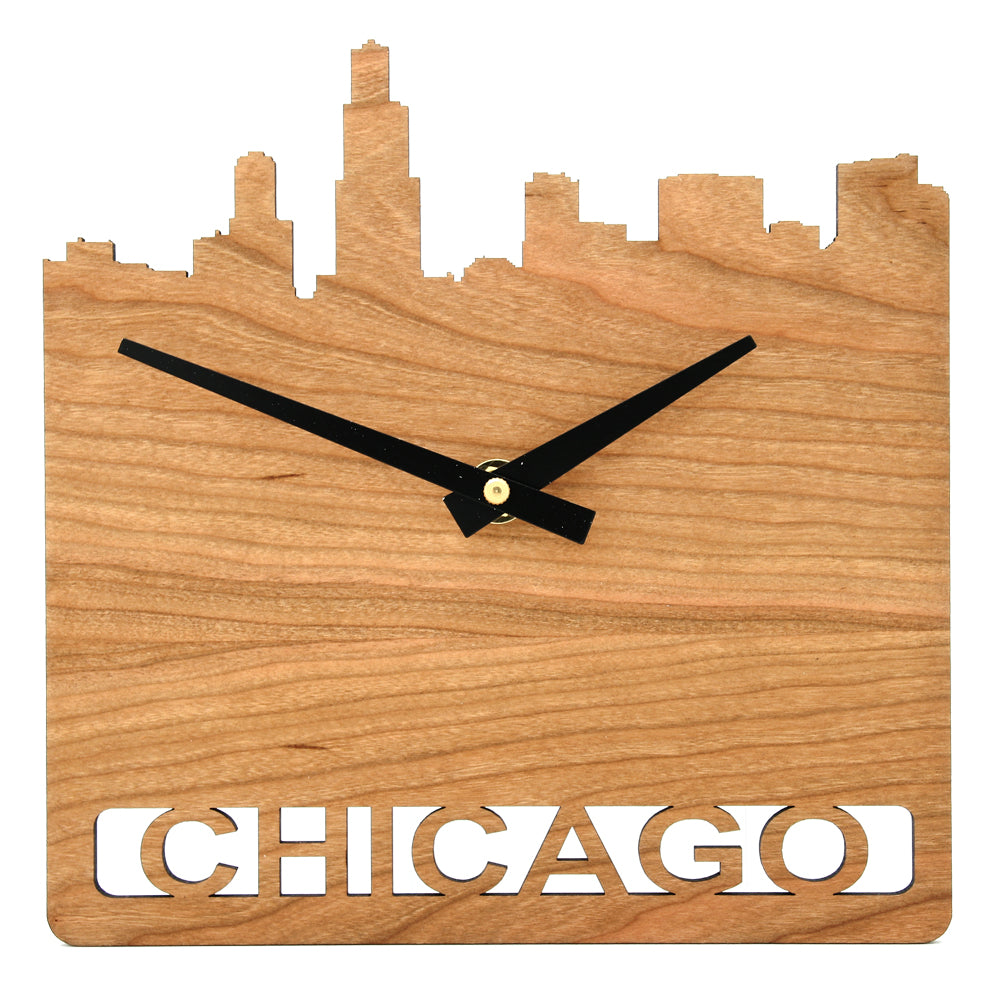Cherry MDF Wood Chicago Skyline Small Kitchen Clock Square 7.25"