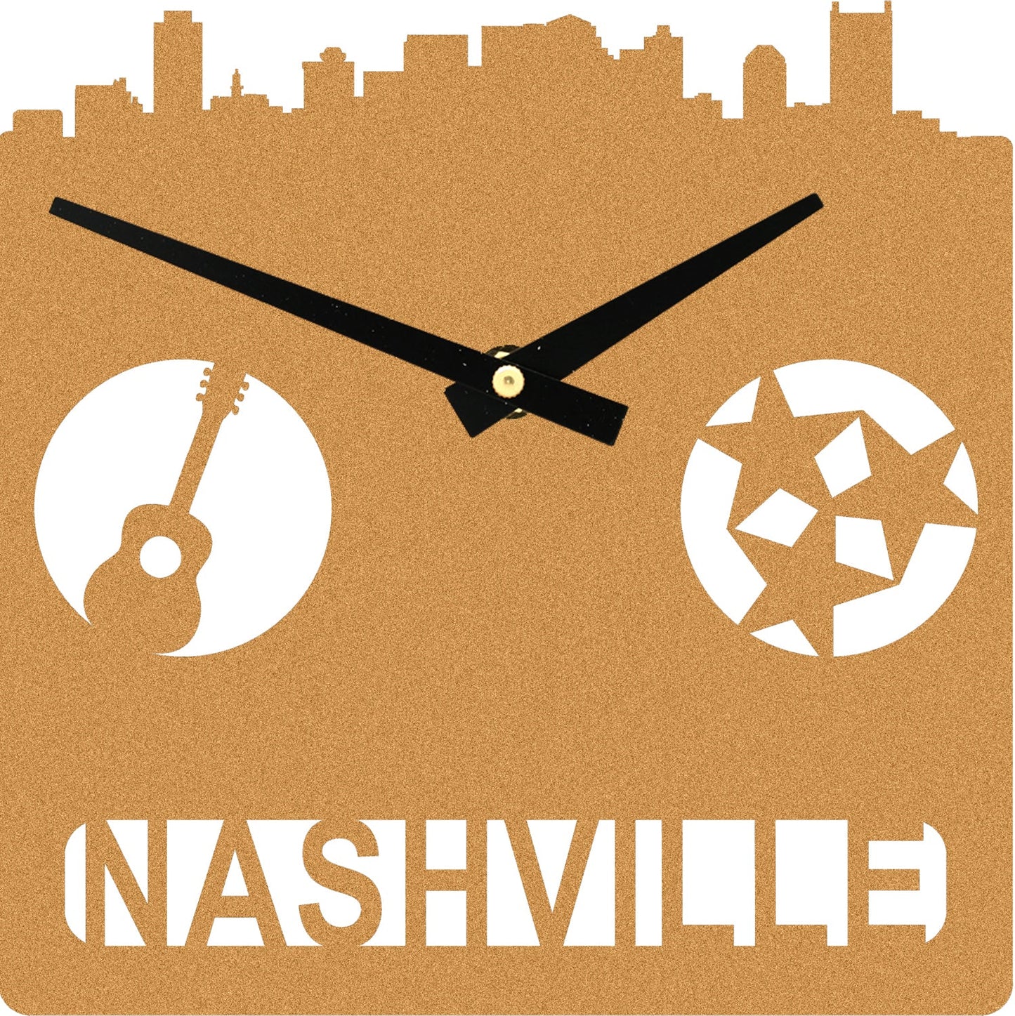 Cherry MDF Wood Nashville Skyline Clock Square