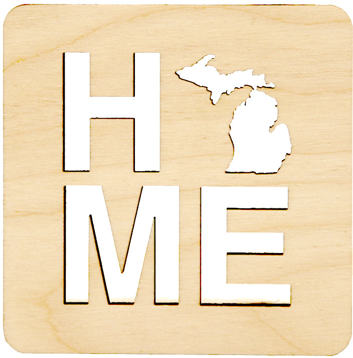 Drink Coaster - 3.5" - Square Home Michigan - Baltic Birch