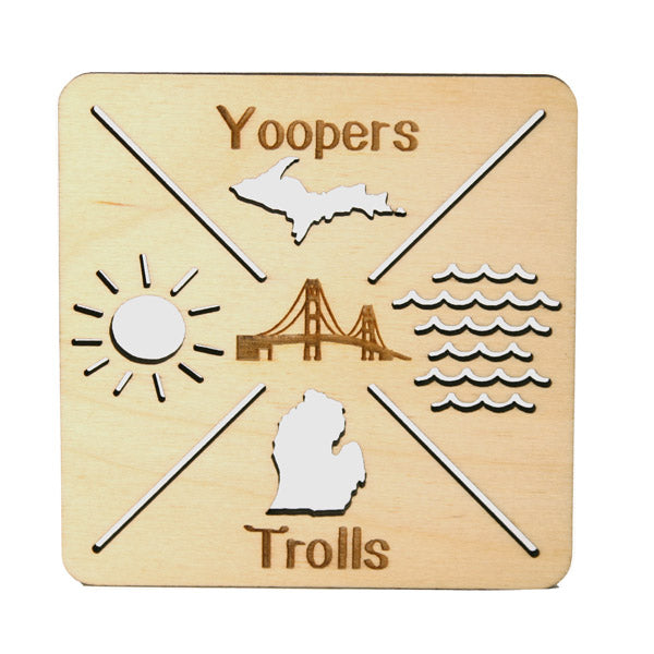 Coasters - 3.5" Square - Yoopers Trolls Design - Baltic Birch