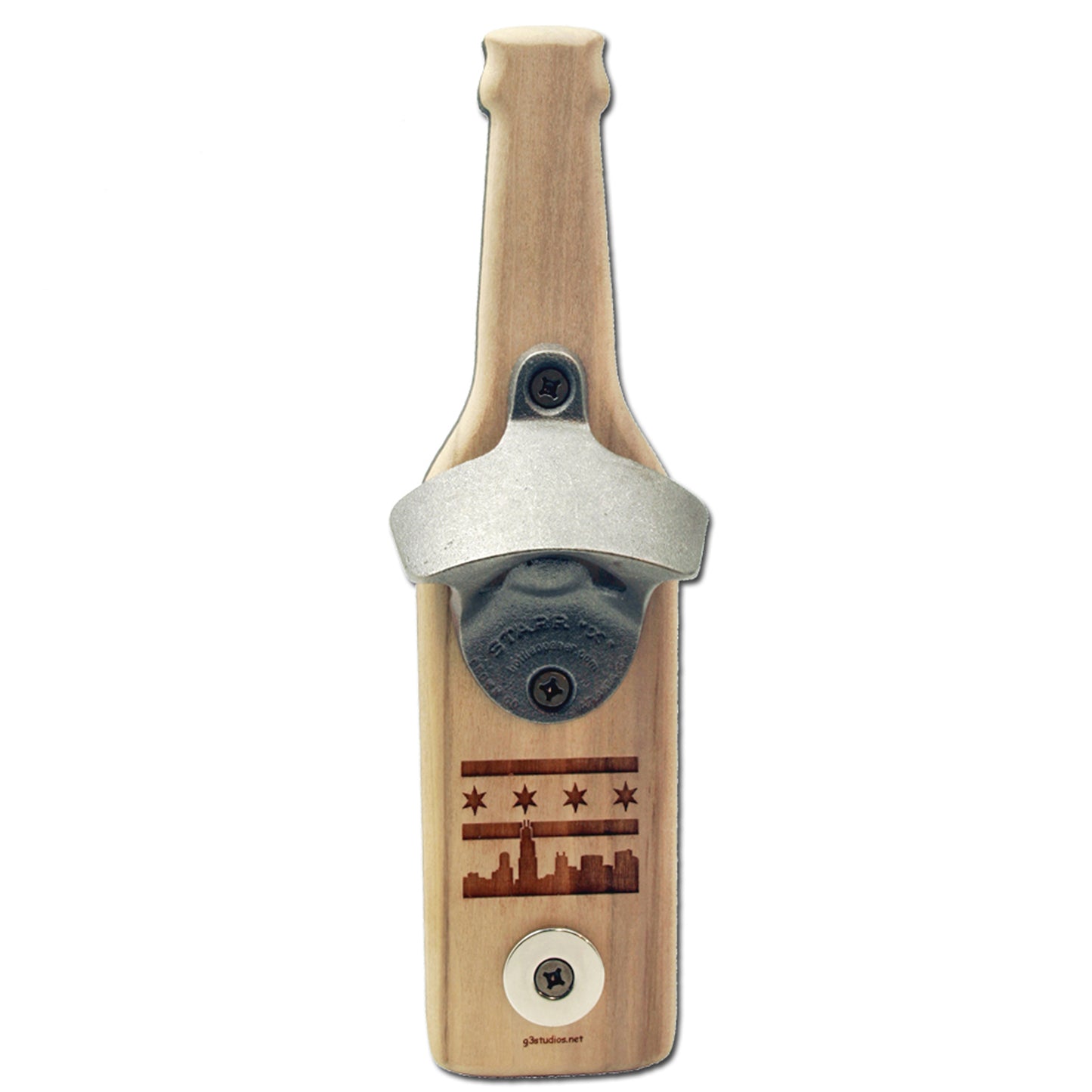 Chicago Skyline with Flag Poplar Magnetic Bottle Opener – 9" x 2.5" – Starr Gift