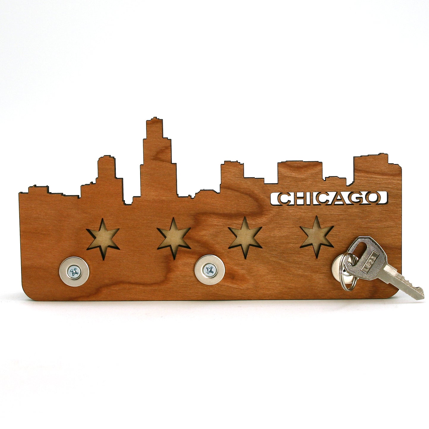 Chicago Skyline Cherry Magnetic Key Rack - 8.25" x 2.25" – City Flag Entryway Organizer