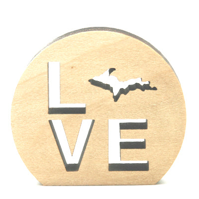 Love Upper Peninsula Poplar Wood Photo Holder - 2.25" UP Heart Display - Yooper Love Stand