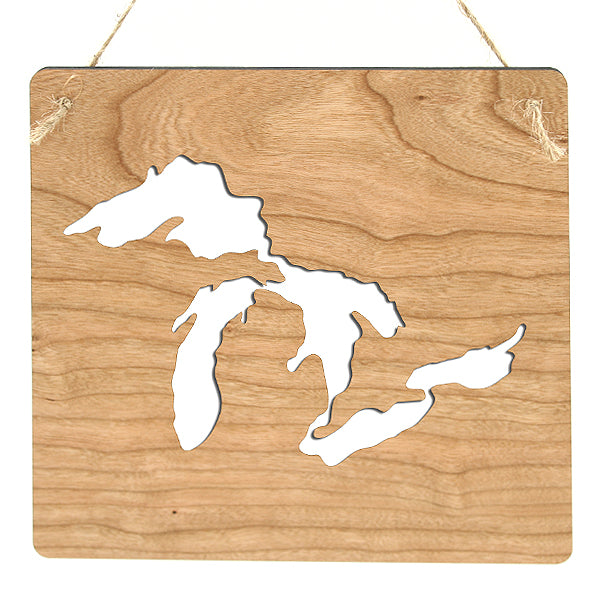 Great Lakes Cherry Wood Sign - 7.25" Rustic Lake House Decor
