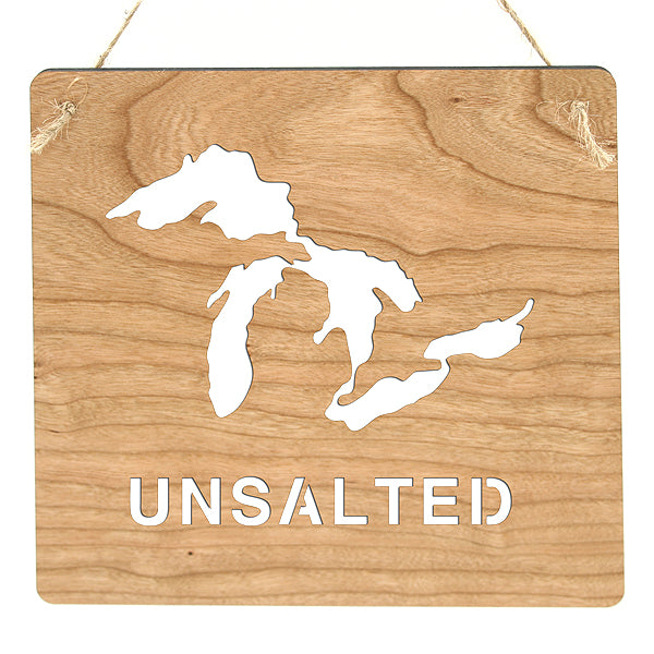 Unsalted Cherry Wood Sign - 7.25" Freshwater Lake Decor - Great Lakes Wooden Sign