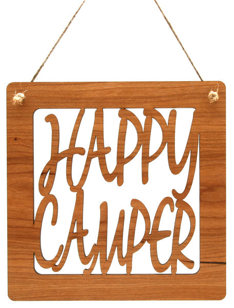Happy Camper Cut Out Cherry Wood Sign