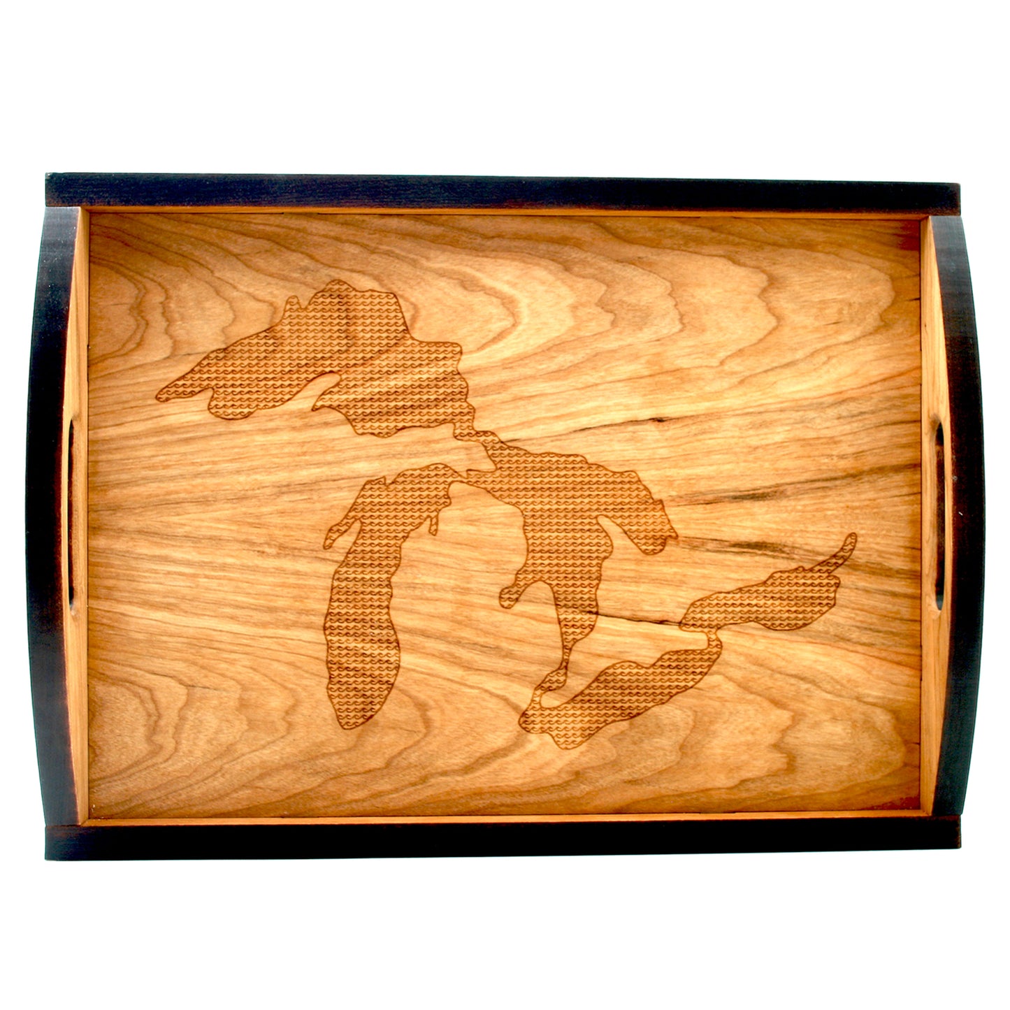 Great Lakes Waves Cherry Wood Serving Tray - 16x12" Entertaining Decor - Lake House Kitchen