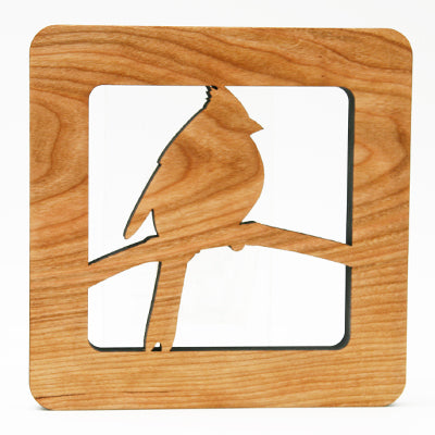6" Square Cardinal Cherry Wood Trivet – Handcrafted Nature-Inspired Kitchen Accent