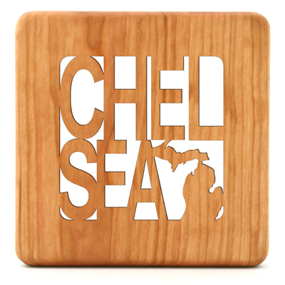 6" Square Chelsea MI Cherry Wood Trivet – Handcrafted Local Pride