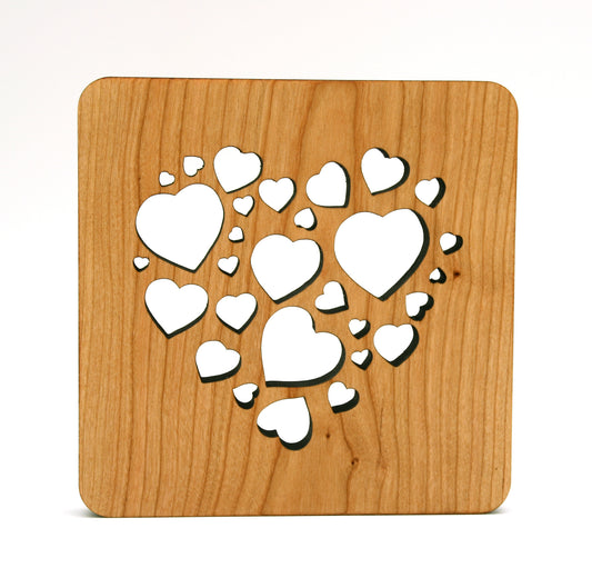 6" Square Hearts Cherry Wood Trivet – Handcrafted Heart-Shaped