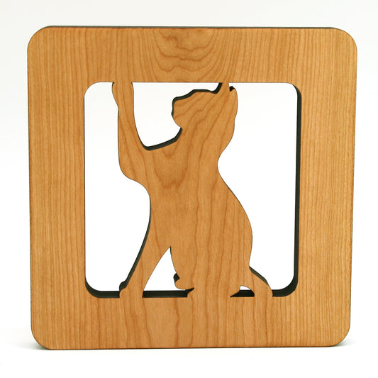 6" Square Cat Cherry Wood Trivet – Handcrafted Pet Lover’s Kitchen Accent
