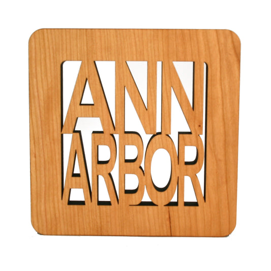 6" Square Ann Arbor Cherry Wood Trivet