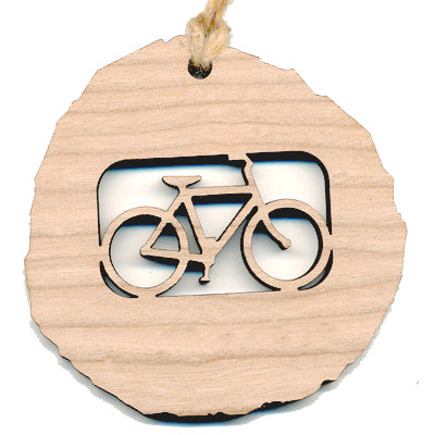 Handcrafted Bicycle Wood Ornament 2.4" - Cherry Wood