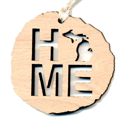 Home Michigan Cherry Wood Ornament 2.4" - Handcrafted State Pride Decoration