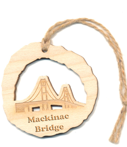 Mackinac Bridge Wood Ornament 2.4" - Baltic Birch Michigan Landmark Decor