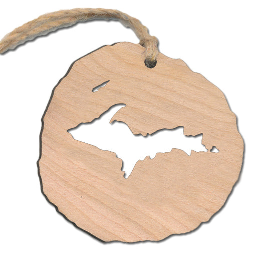 Upper Peninsula Cherry Wood Ornament 2.4" - Handcrafted UP Shape Holiday Decor