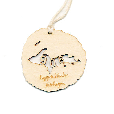 UP 906 Area Code Wood Ornament 2.4" - Baltic Birch Yooper Christmas Decor