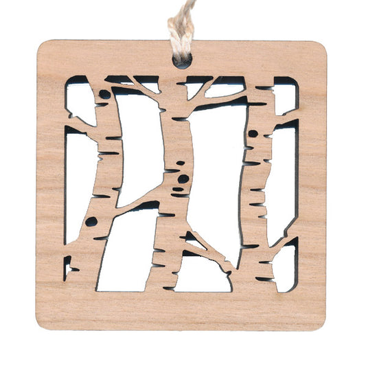 Birch Trees Michigan White Wash Wood Ornament 2.4" - Nature Michigan Gift Decor