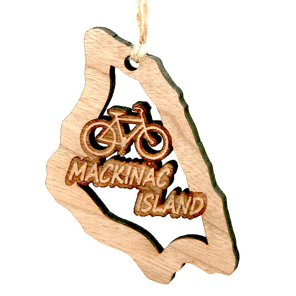 Mackinac Island Bicycle Cherry Wood Ornament 2.4" - Michigan Island Christmas Souvenir