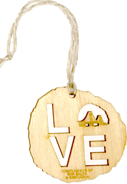 Wood Ornament - Mackinac Bridge Love - Baltic Birch Log 2.4"