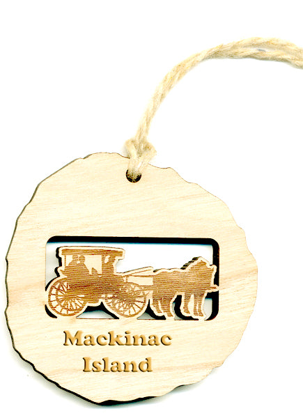 Wood Ornament - Horse & Carriage - Baltic Birch Log 2.4"