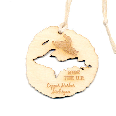 Wood Ornament - Ride the UP Snowmobile - Baltic Birch Log 2.4"