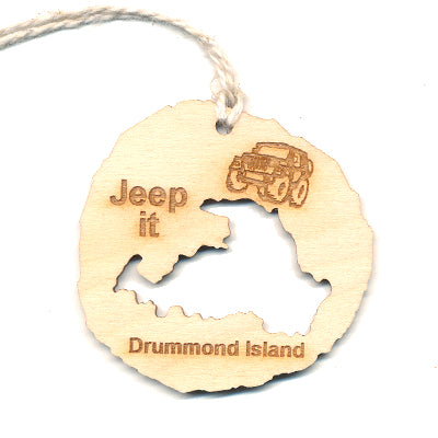 Wood Ornament - Jeep It Drummond Island - Baltic Birch Log 2.4"
