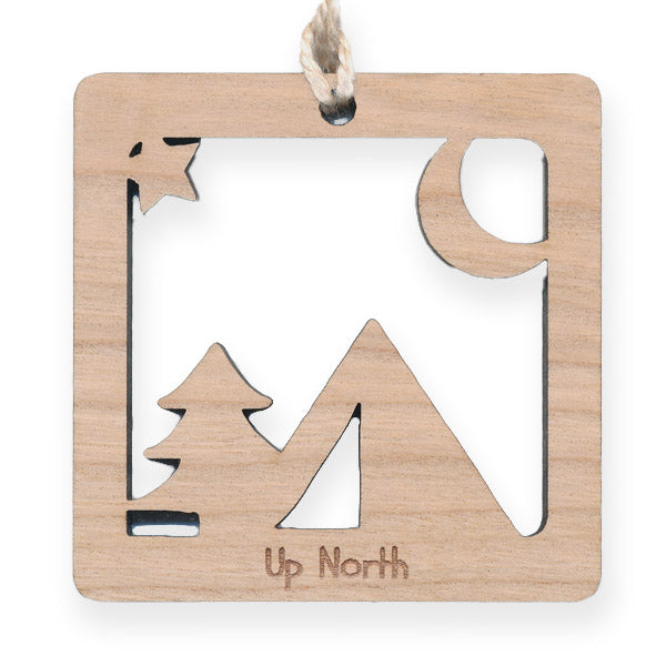 Wood Ornament - Camping - Cherry Square 2.4"