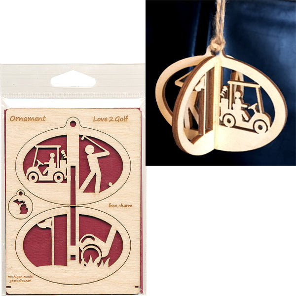 Wood Ornament Card - Love 2 Golf - A1 Oval 3.5" x 4.75" - Baltic Birch
