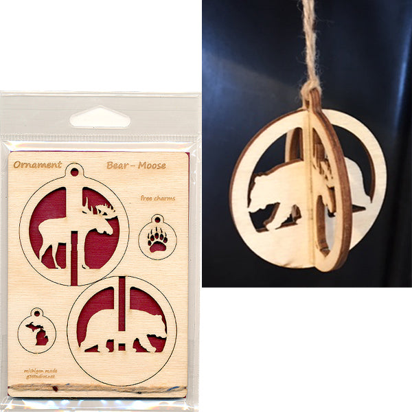 Wood Ornament Card Bear Moose
