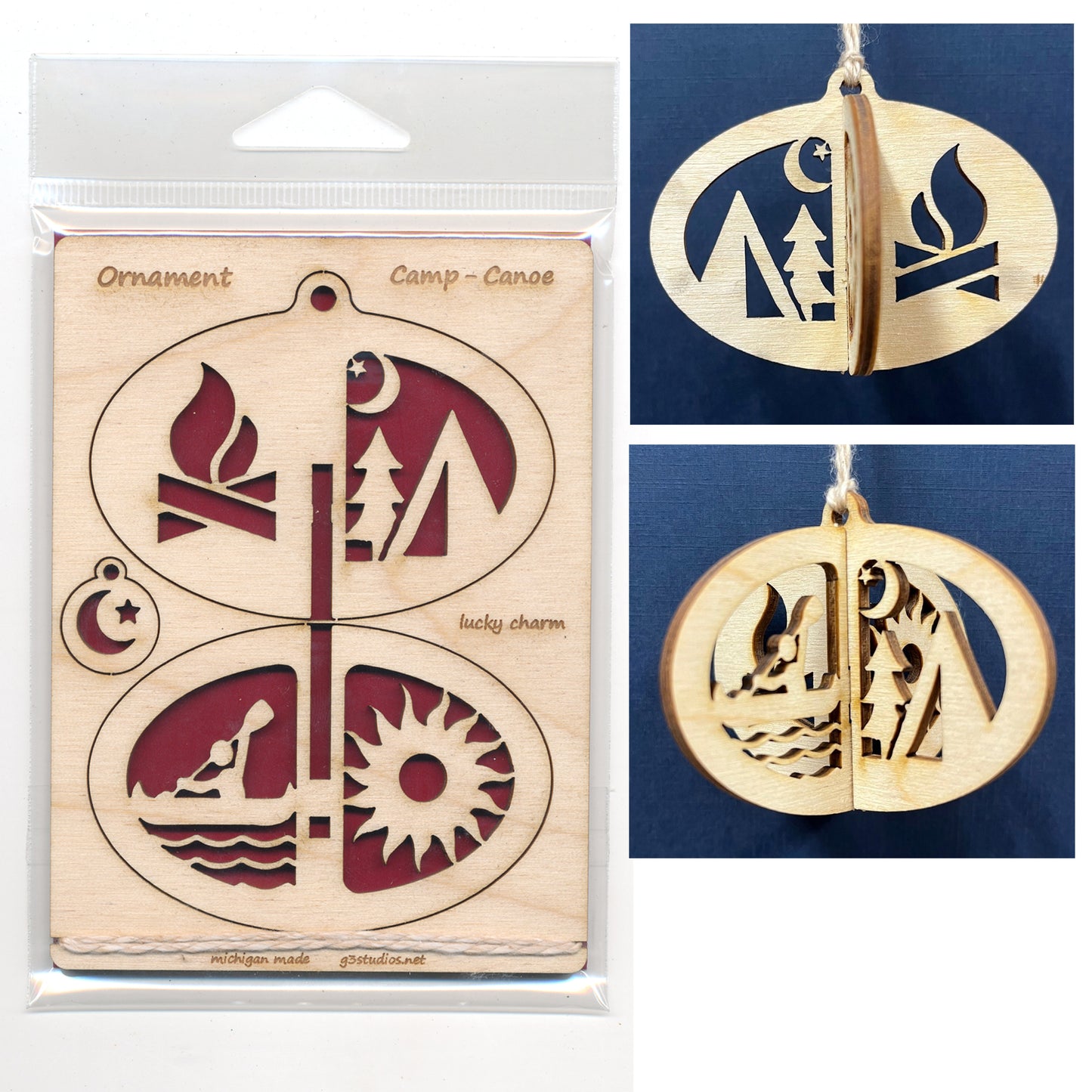 DIY Canoe Ornament Kit - Camp Canoe Kid Craft - Baltic Birch 3.5" x 4.75"