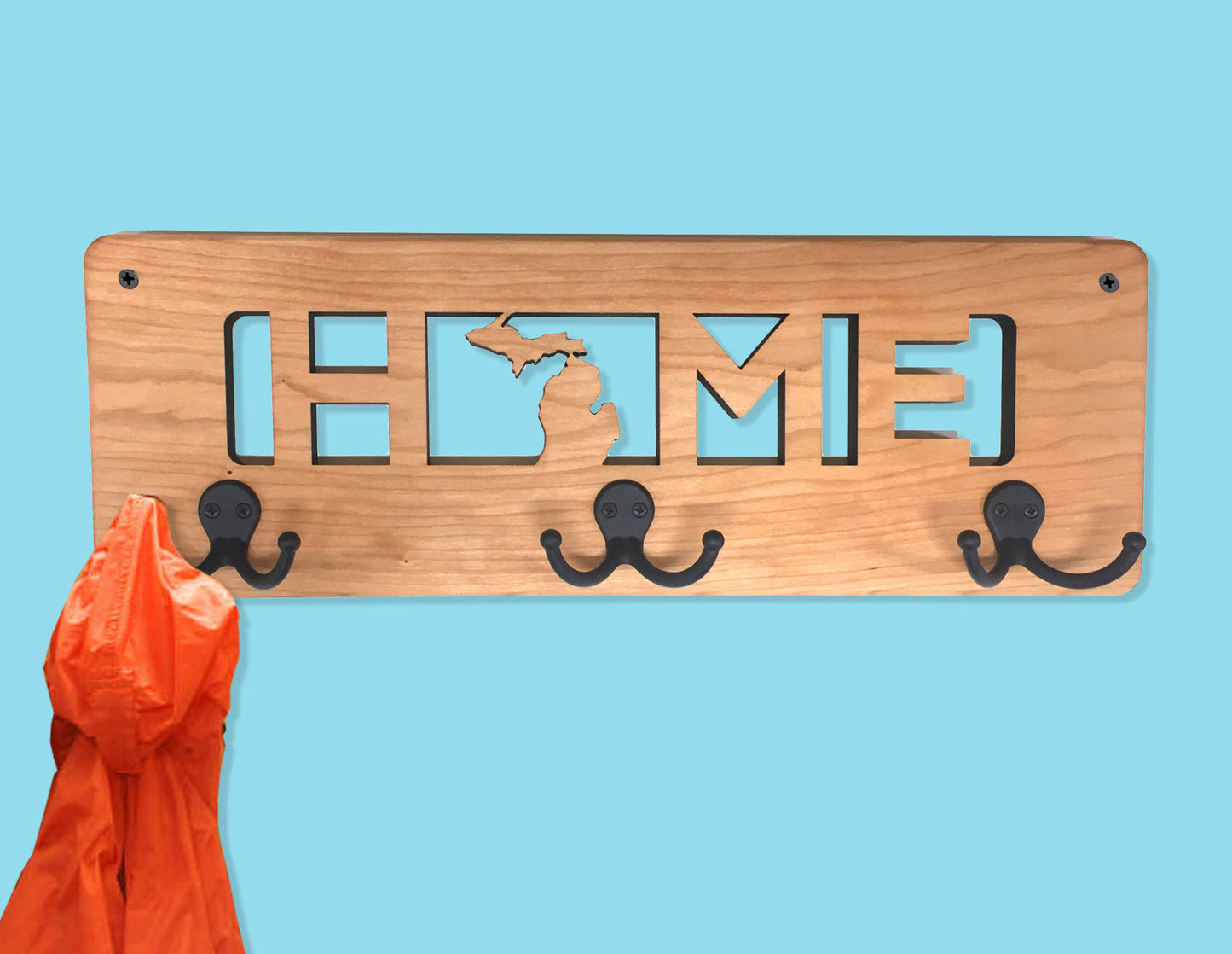 Home MI Cherry Coat Rack - 17.5" x 6" - 3 Hook Wall Hanger