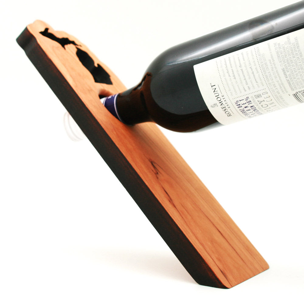 Wine Bottle Stand – 11.25" x 3.5" x .625" – Michigan Outline – Cherry – Decorative Bar Stand