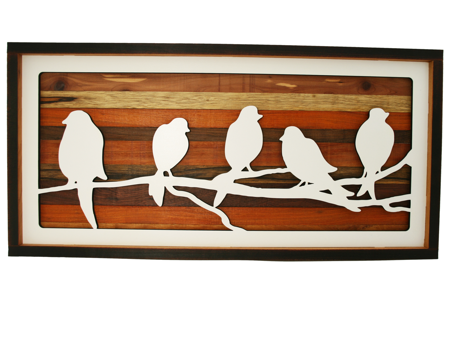 Handcrafted Wood Wall Art - Birds on Branch - Exotic Hardwood Cherry Frame 23.5" x 11.75"