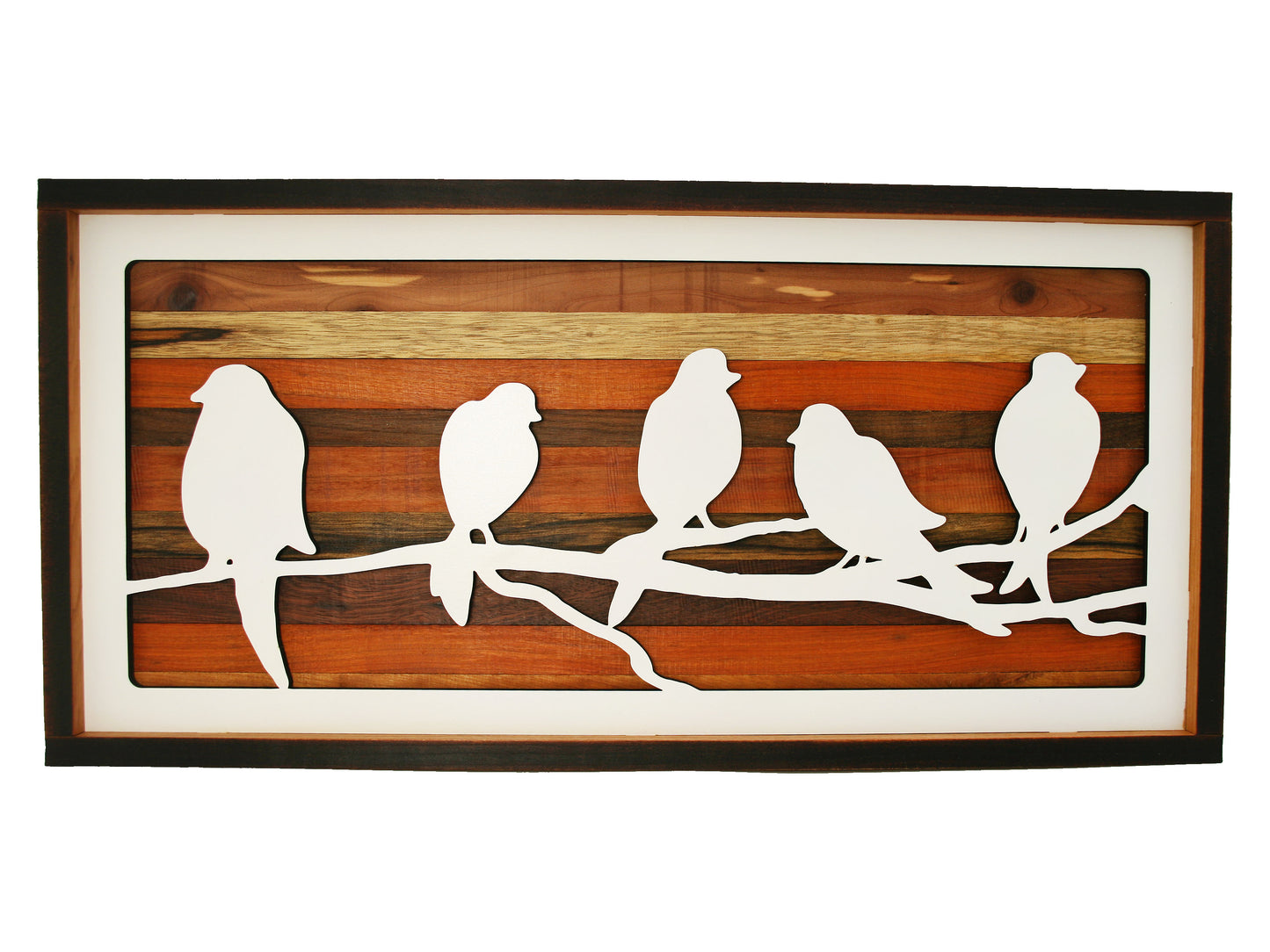 Handcrafted Wood Wall Art - Birds on Branch - Exotic Hardwood Cherry Frame 23.5" x 11.75"