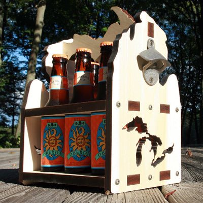 6-Pack Beer Caddy – Great Lakes Michigan Shape – Handcrafted Poplar Wood