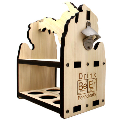 6-Pack Beer Caddy – Michigan Shape Drink Beer Design – Poplar Wood