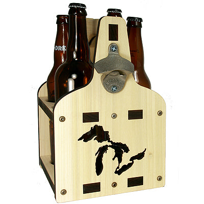 4-Pack Bomber Beer or Wine Caddy – Great Lakes Design – Poplar Wood