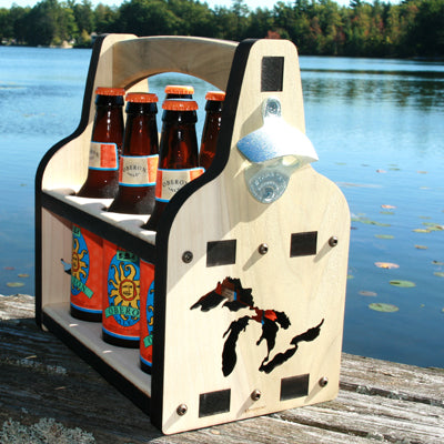 6-Pack Beer Caddy – Great Lakes Design – Poplar Wood