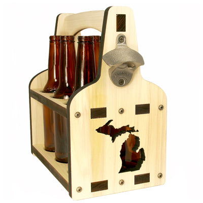 6-Pack Beer Caddy – Michigan Design – Poplar Wood