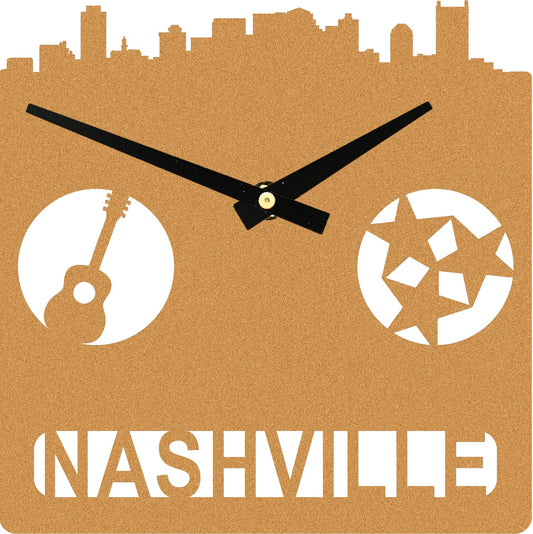 Cherry MDF Wood Nashville Skyline Clock Square