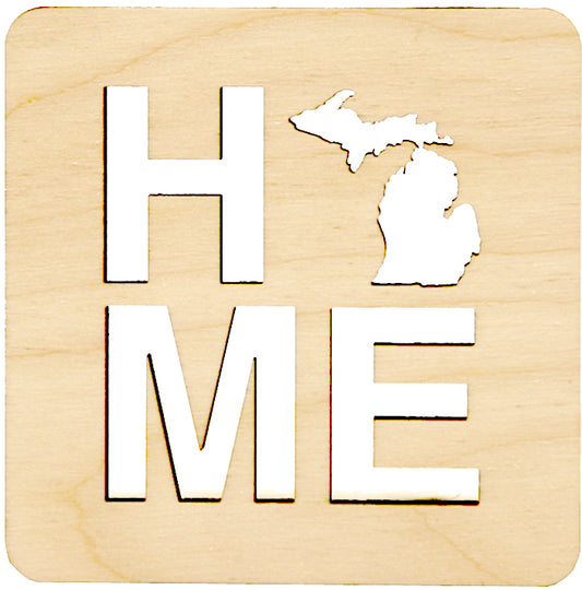 Drink Coaster - 3.5" - Square Home Michigan - Baltic Birch