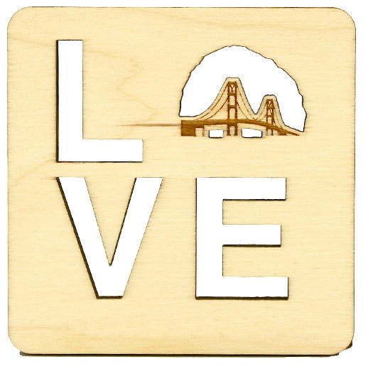 Love Mackinac Bridge Baltic Birch Drink Coaster 3.5"