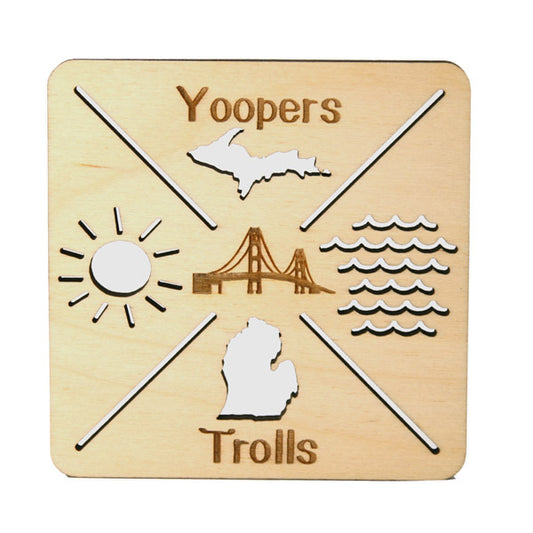 Coasters - 3.5" Square - Yoopers Trolls Design - Baltic Birch