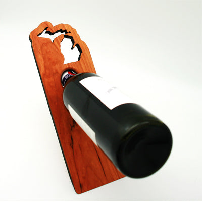 Wine Bottle Stand – 11.25" x 3.5" x .625" – Michigan Outline – Cherry – Decorative Bar Stand