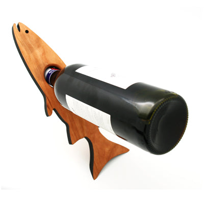 Wine Bottle Stand – 11.25" x 3.5" x .625" – Fish – Cherry – Angler’s Display Stand