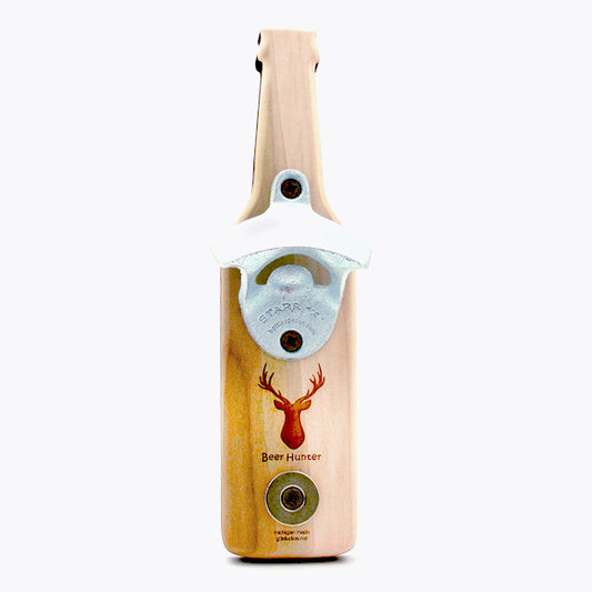 Beer Hunter Poplar Magnetic Bottle Opener – 9" x 2.5" – Starr Opener for Cabin Bar