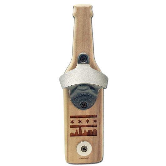 Chicago Skyline with Flag Poplar Magnetic Bottle Opener