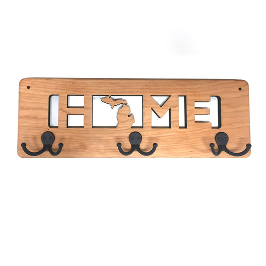 Home MI Cherry Coat Rack - 17.5" x 6" - 3 Hook Wall Hanger
