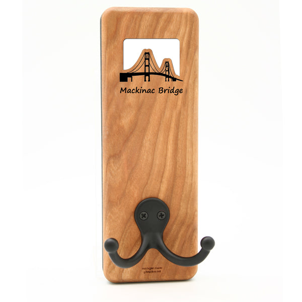 Mackinac Bridge Single Wall Hook - 7.75" x 2.5" -  Cherry Wood